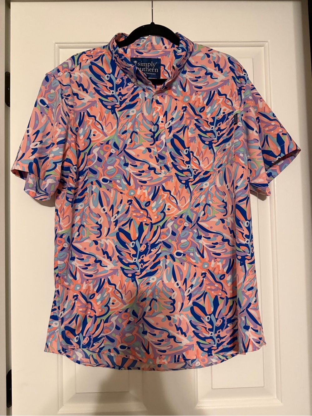 Simply Southern Mens L Golf Performance Polo Shirt Abstract Tropical Palm